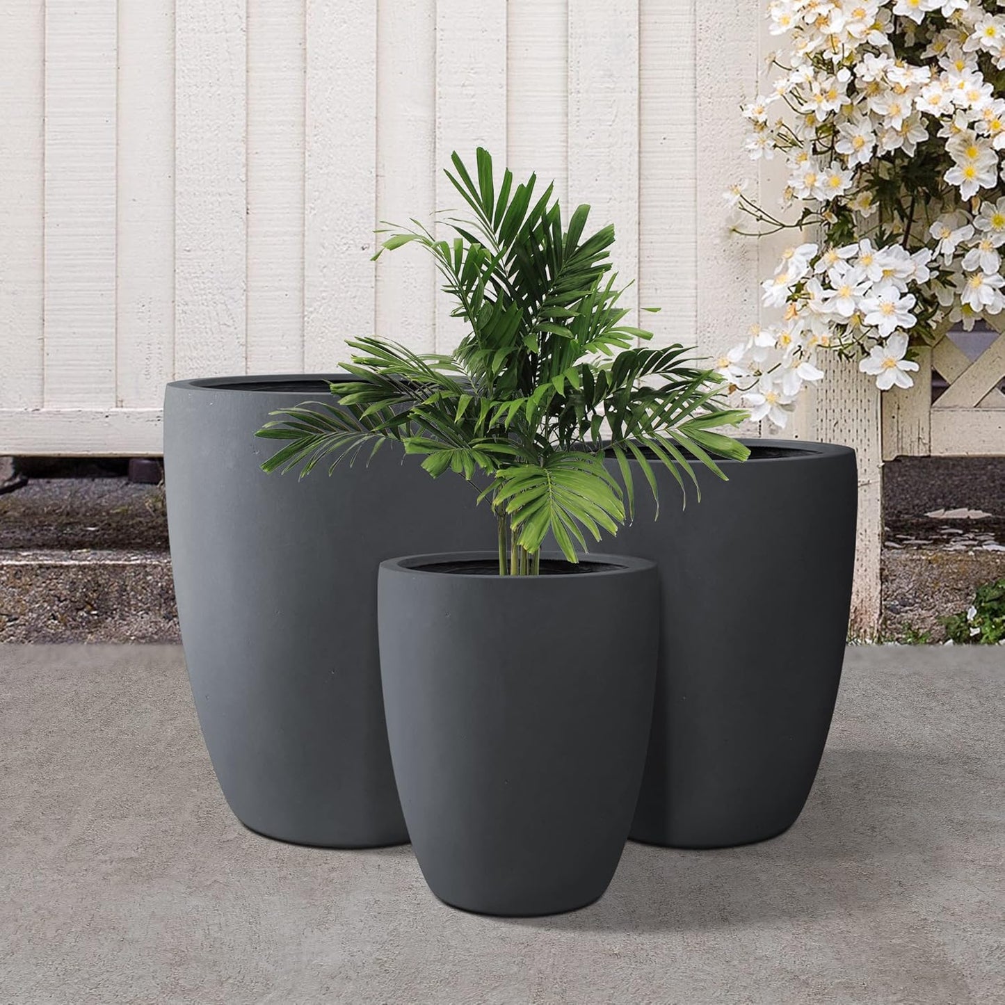 Kante 18.1",20.5",22.4" H Tall Round Concrete Planters Set of 3, Outdoor Indoor Modern Decorative Plant Pots with Drainage Hole & Rubber Plug for Home & Garden Charcoal
