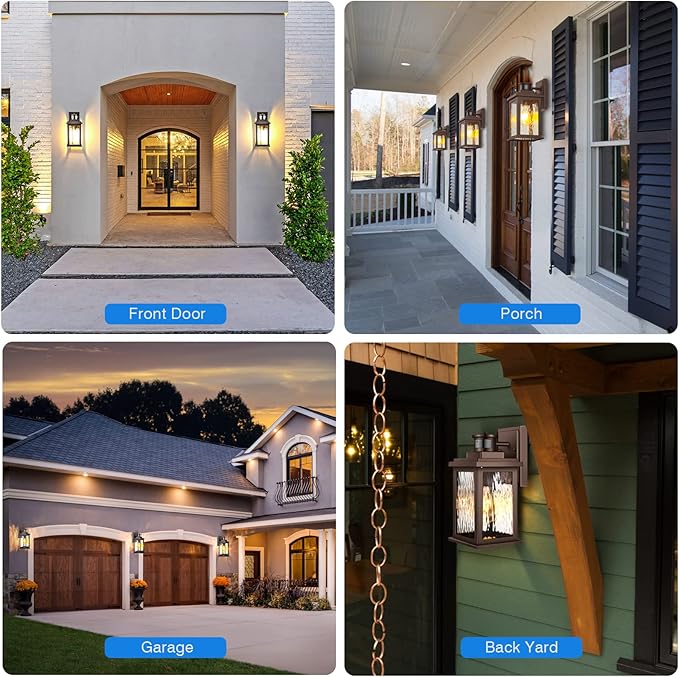 VIANIS Outdoor Motion Sensor Lights for House Oil-Rubbed Bronze, Exterior Waterproof Porch Lights Fixture Wall Mount for House, Aluminum Wall Lantern with Tempered Ripple Glass for Garage Entrance