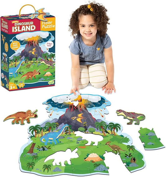 Peaceable Kingdom Dinosaur Island Floor Puzzle - Thick and Sturdy Puzzle Pieces - Includes Storage Box with Carrying Cord - Over 3 Feet Tall - Floor Puzzles for Kids Ages 3-5
