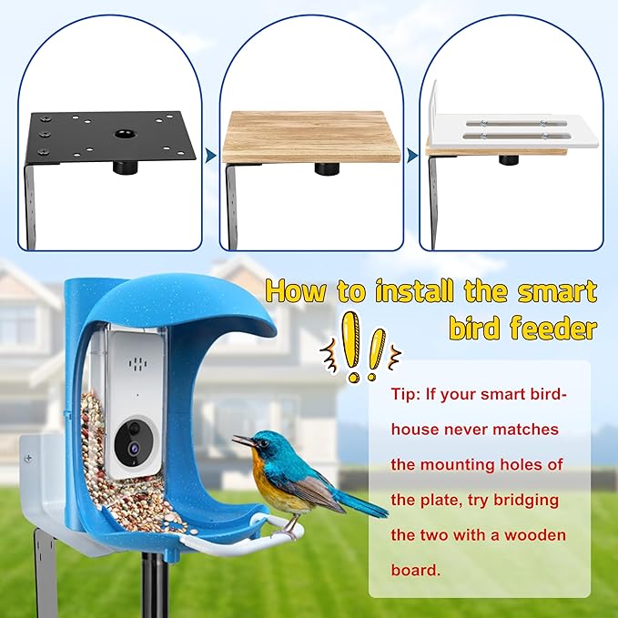 Ottsuls Bird Feeder Pole, 76 Inch Heavy Duty Bird House Pole Kit for Outdoors, with Wooden Board, 5-Prong Base Feeding Station for Wild Birds Watching, Adjustable Feeder Stand (House Not Included)