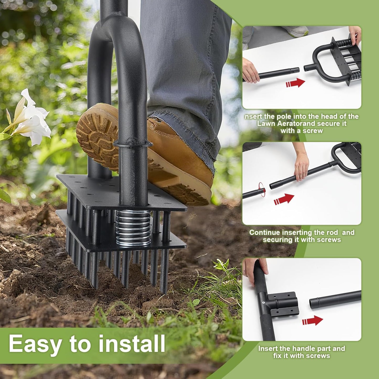 Lawn Aerator,55 inch Long Aerator Lawn Tool,Save Labour Core Aerator with 14 Steel Spikes,Manual Push Grass Aerator for Lawn and Garden,Yard