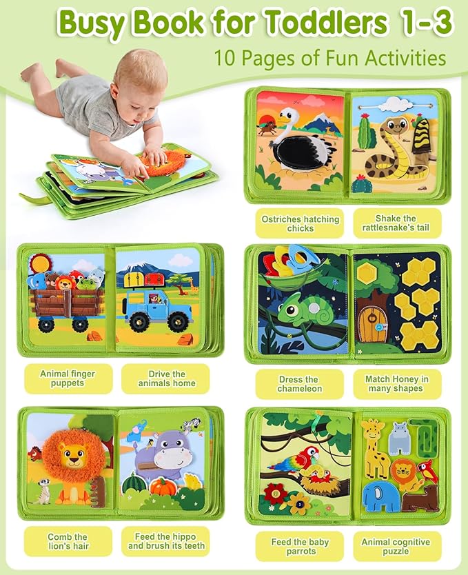 Gigilli Busy Book for Toddlers 1-3, Quiet Activity Books for Toddlers 1 Year Old, Montessori Toys Busy Board for 1 2 3 Year Old Boy Girl, Educational Airplane Travel Toy Busy Books Christmas Birthday