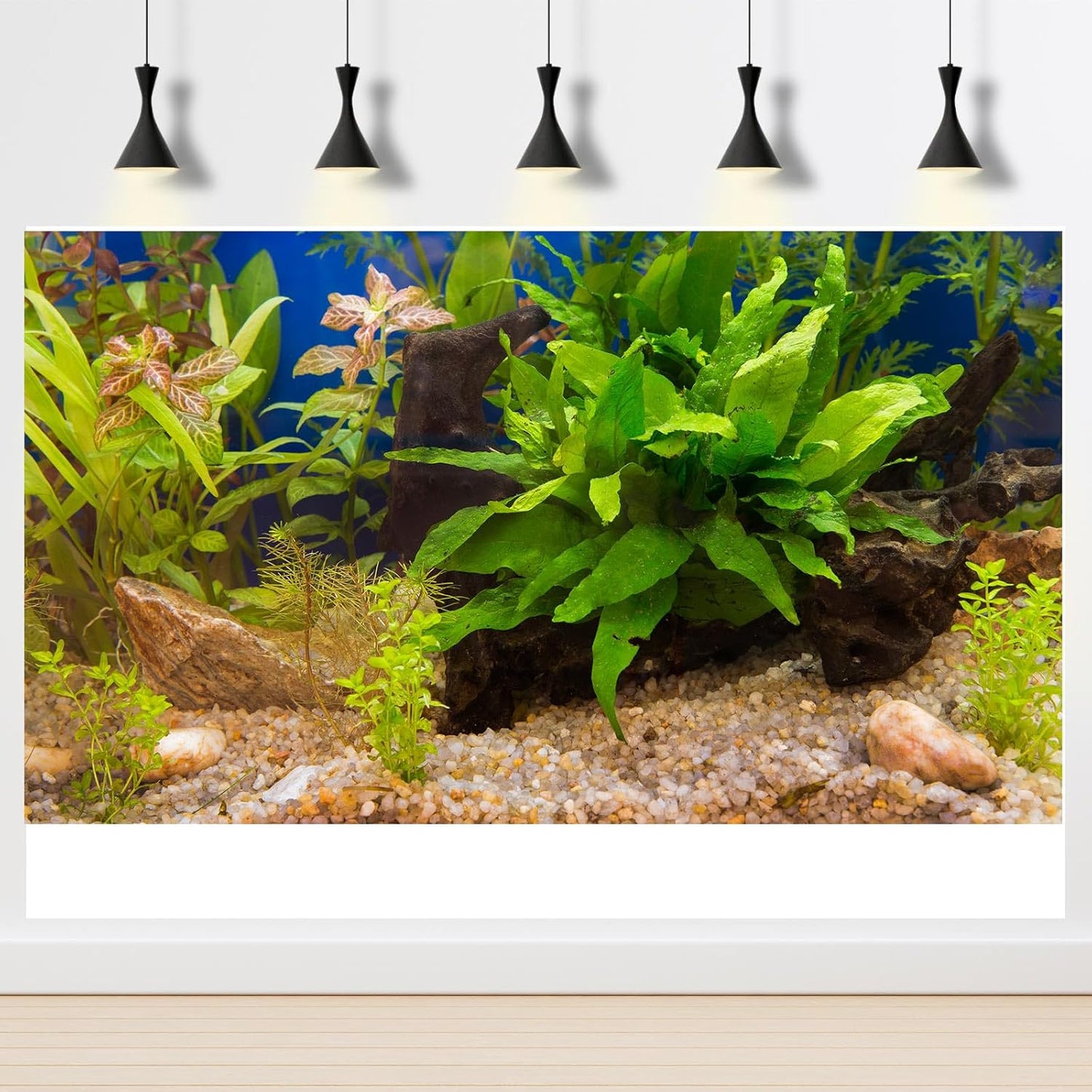 Underwater Aquarium Background Grass Leaves Pebble Aquarium Background Vivid and Fresh Green Aquatic Plant Stone River Bed Fish Dead Wood Leaves Tank Backdrop Decors Vinyl 48x18in