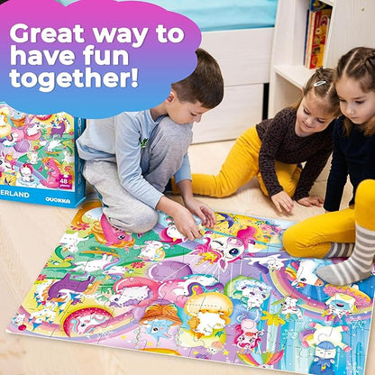 QUOKKA Giant Floor Puzzles for Kids Ages 4-6 - 2x3 Feet Extra-Thick 48 Pieces Toddler Puzzle Ages 3-5 – Unicorn Educational Activity for Boys Girls – Premium Box with Sturdy Handle & Magnetic Closure