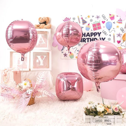 Giant 4D Pink Foil Balloons, 6Pcs Large Metallic Pink Round Balloons, 22 Inch Big Round Foil Balloon for Pink Birthday Party Baby Shower Wedding Decorations