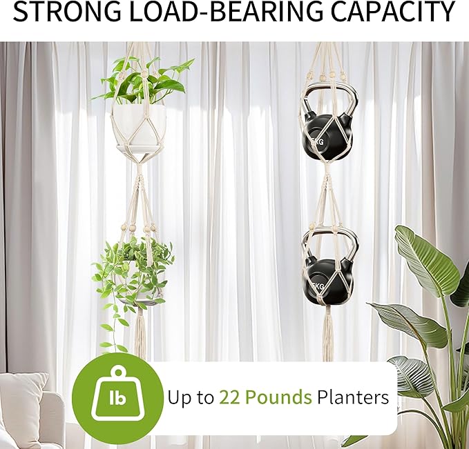 2 Pack Macrame Plant Hanger (49"&72"), Fits 4-8" Pots, 2 Tier+3 Tier Indoor Outdoor Hanging Planter Basket Flower Pot Holder, Boho Home Decor, Ivory (POTS NOT Included)