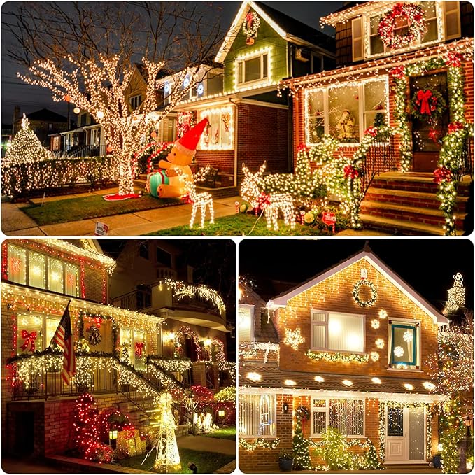 Solar Powered String Lights, 164ft 2 Pack Total 400 Led Solar String Lights Outdoor Waterproof with 8 Modes - Solar Outdoor String Light for Outside Tree Lights for Tree Patio Christmas Warm White