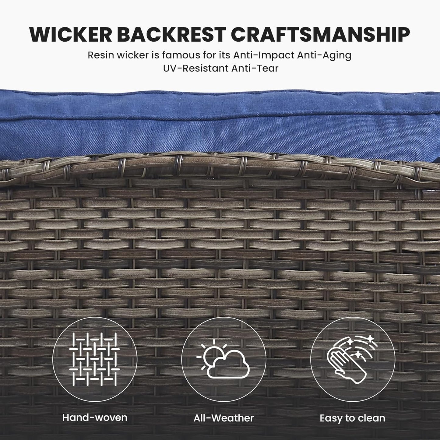 Outdoor Furniture 3-Seater Rattan Sofa Patio Wicker Sofa Couch Furniture Set with Washable Cushions