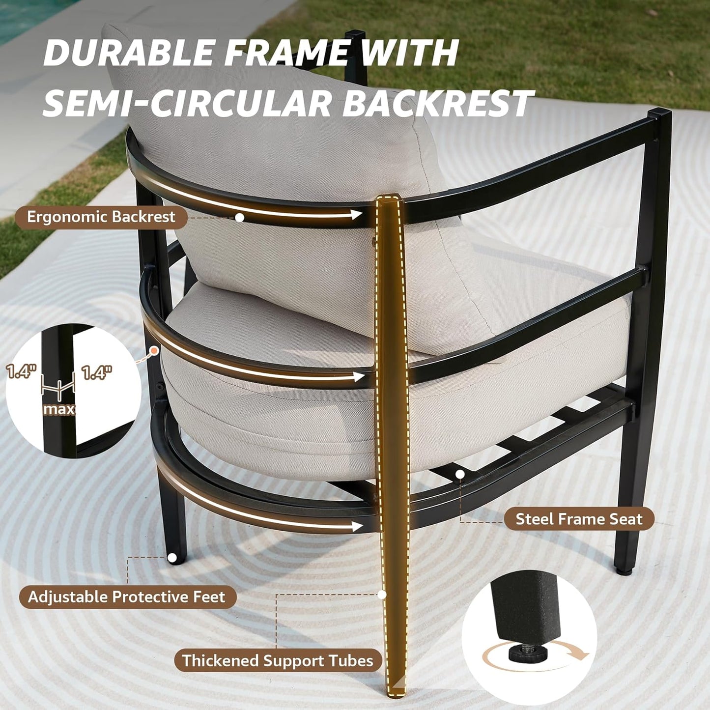 NATURAL EXPRESSIONS Outdoor Patio Chair Set 3 Pieces Furniture Conversation Sets with Porch Chairs Metal Table for Balcony Yard Garden Lawn Poolside