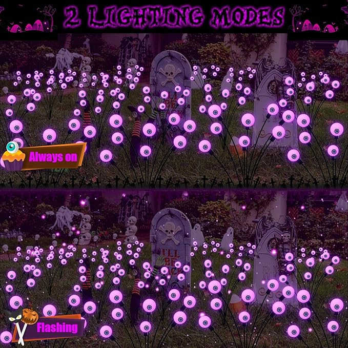 Halloween Decorations Outdoor Solar Scary Eyeball Lights, 4-Pack 32LED Halloween Decor Solar Garden Lights, Waterproof Halloween Yard Decorations Swaying Halloween Pathway Lights for Patio Lawn Party