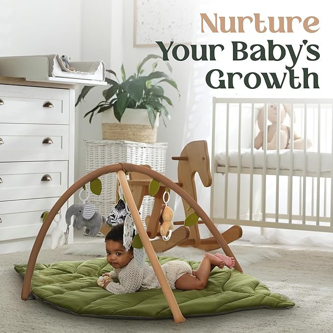 Baby Play Mat & Activity Gym - Tummy Time Mat with 6 Detachable Baby Toys | Oversized Leaf Modern Design Baby Play Gym | Perfect Baby Shower Gifts/Baby Must Haves - Developmental Activities for Baby