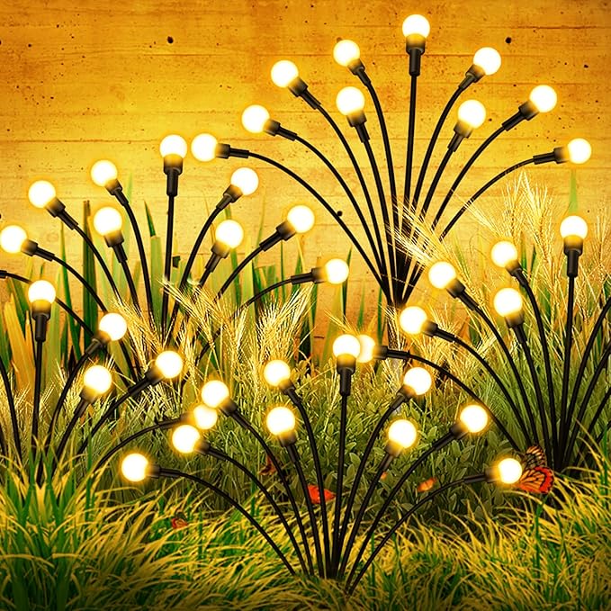 Solar Garden Lights,2Pack 16LEDs 8Modes Firefly Lights Outdoor Decorations, Swaying Light Sway by Wind,Firefly Solar Lights for Outside IP65 Waterproof,Yard Patio Decoration, Warm White