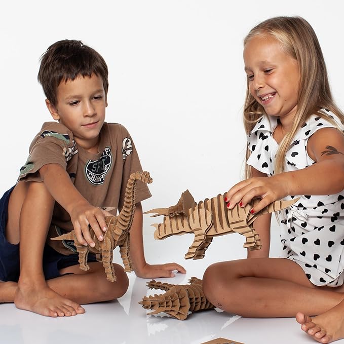 Cottify Dinosaur 3D Cardboard Puzzle - Fun 3D Puzzles for Adults & Kids, Easy to Assemble 3D Puzzle, Eco-Friendly, No Scissors or Glue Needed, Perfect Sustainable Gift (2-Pack)