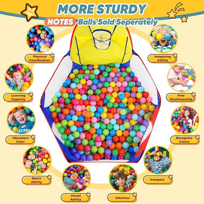 Eocolz Kids Ball Pit Large Pop Up Childrens Ball Pits Tent for Toddlers Playhouse Baby Crawl Playpen with Basketball Hoop and Zipper Storage Bag, 4 Ft/120CM, Balls Not Included (Blue Yellow Red)