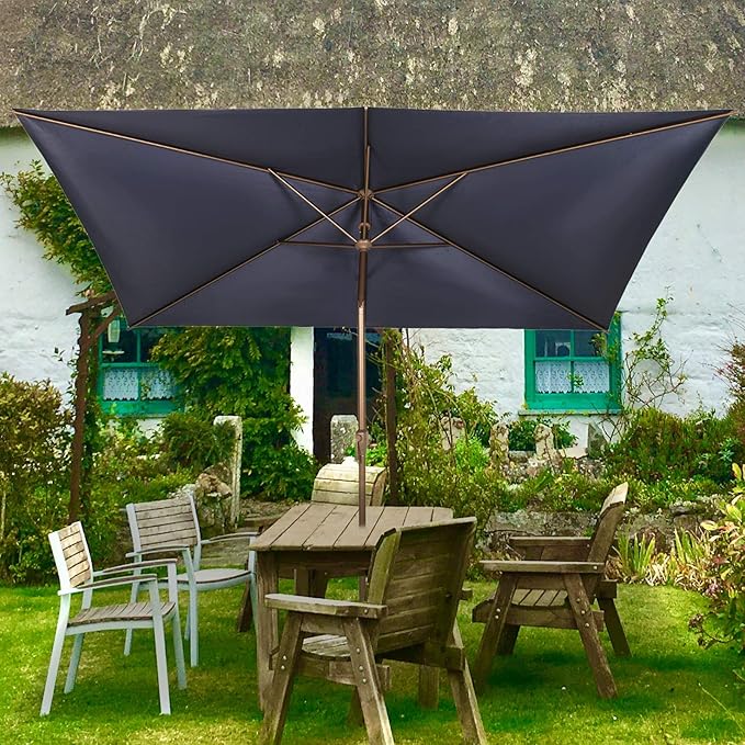 Ogrmar 6.5x10ft Patio Umbrella Rectangular Outdoor Table Umbrella with Crank & Push Button Tilt for Terrace, Backyard, Garden, Courtyard, Swimming Pool, Lawn (Navy Blue)