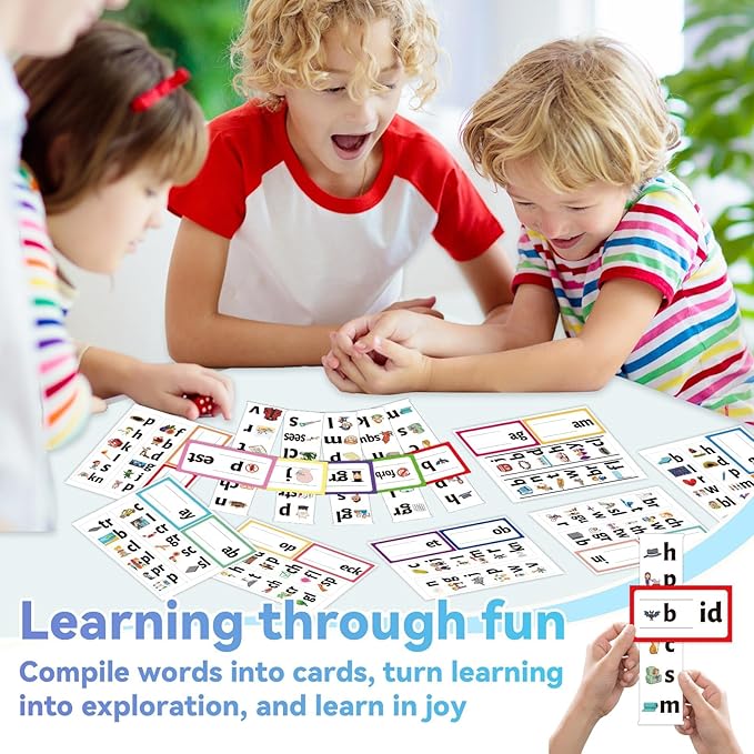 gisgfim 48 Word Families Activity Word Builder ABC Vocabulary Flashcards Kindergarten Sight Phonics Flash Card Learn to Read Phonics Game Read and Rhyme Activity Matching Letter Game 2 per Sheet