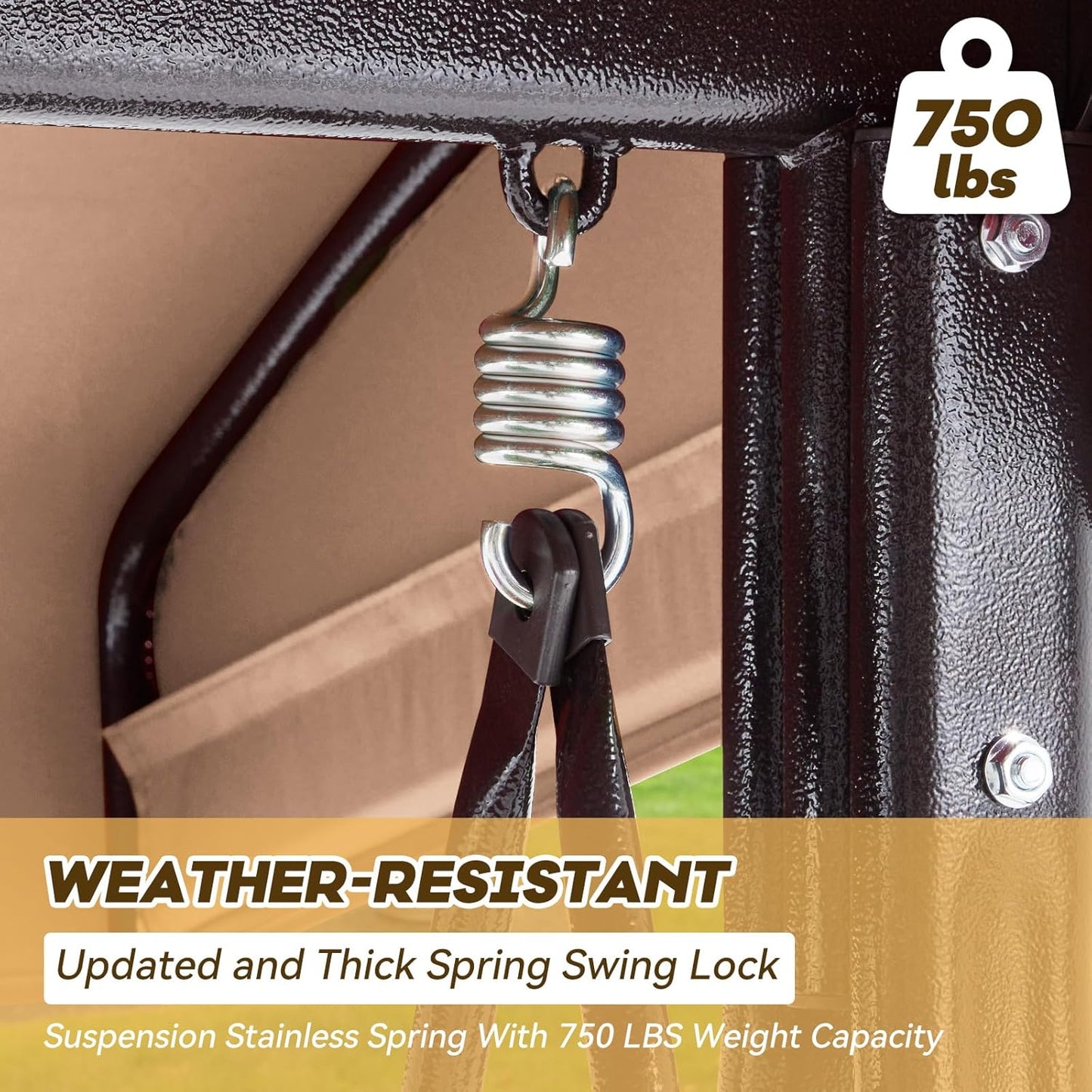 3 in 1 Outdoor Porch Swing with Adjustable Canopy, 3 Seat Outdoor Swing for Adults, Patio Swing Chair with Thickened Cushions,Pillows & Cup Holders for Backyard, Porch, Garden(Khaki)