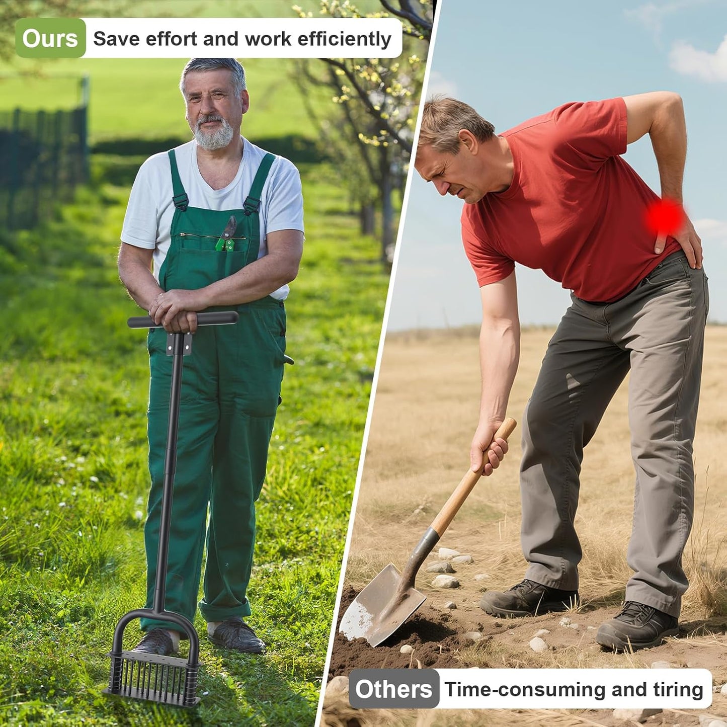 Lawn Aerator,55 inch Long Aerator Lawn Tool,Save Labour Core Aerator with 14 Steel Spikes,Manual Push Grass Aerator for Lawn and Garden,Yard