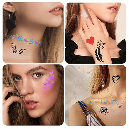 Yazhiji 390 PCS Temporary Tattoo Stencils, Face and Body Paint Stencils Kit, Girl Boy Glitter Tattoos Stencils Pack for Kids School Show Birthdays Halloween Christmas Party Favor Supplies