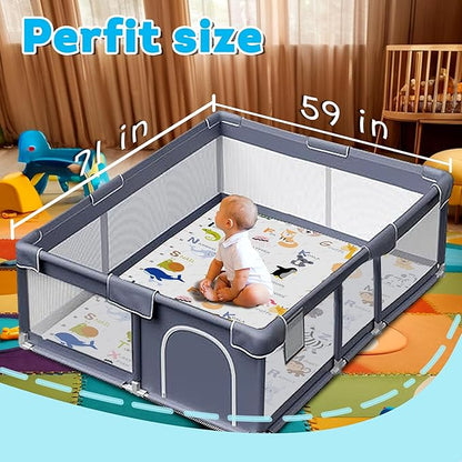 Baby Play Mat，Thick Soft 71" X 59" Playpen mat, Non-Slip and Machine Washable Baby Play Mats for Floor，Crawling Mat for Babies, Toddlers & Infants to Play and Learn (Animal Alphabet-A)