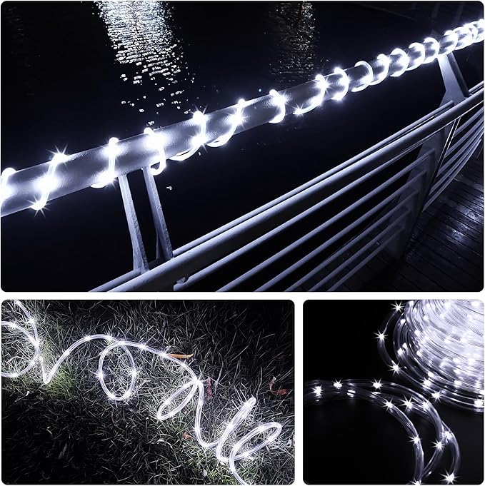 LED Rope Lights for Outside 20Ft Waterproof Led Rope Lighting 86 LEDs 110V 8 Modes Remote Control Timer Led Strip Light for Indoor Outdoor Party Holiday Garden Decoration (White)