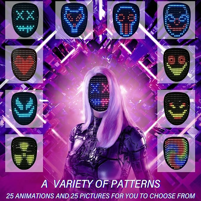 Depointer Life Led Mask with Gesture Sensing,Unisex LED Lighted Face Transforming Mask for Costume Cosplay Party Masquerade