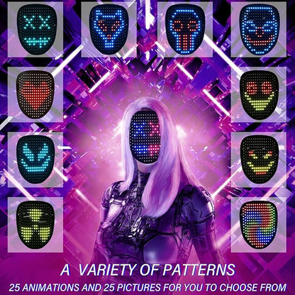 Depointer Life Led Mask with Gesture Sensing,Unisex LED Lighted Face Transforming Mask for Costume Cosplay Party Masquerade