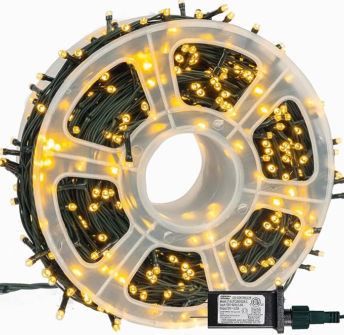 FUNPENY 164FT 500 LED Christmas Indoor Outdoor Decorative String Lights, 8 Modes Waterproof Green Wire LED Fairy Light for Christmas Party Wedding Garden Home Decoration (Warm White)