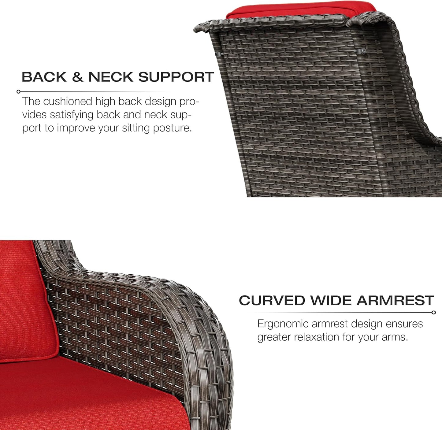Joyside Outdoor Wicker Chair Rattan Patio Dining Chairs Set of 2 PE Wicker Patio Chairs with 4inch Seat Cushions Outdoor Patio Seating Chair for Garden, Backyard Swimming Pool, Balcony(Mixed Grey/Red)