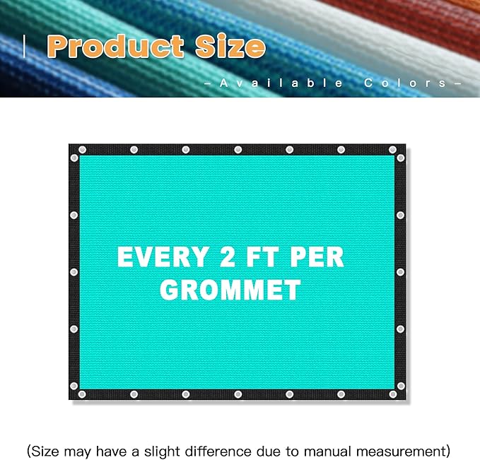 VICLLAX Shade Fabric Sun Shade Cloth with Every 2 FT Grommets for Patio Garden Pergola Cover Canopy 12x17 FT, Turquoise