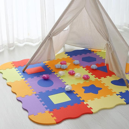 Foam Play Mat for Kids，25Pcs Square Interlocking Puzzle Floor Mat，Baby Play Mat Floor Mat Foam Puzzle Playmat for Toddlers with Fence（Shape-CSH028