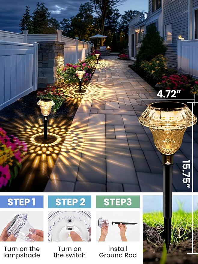 SOLPEX Solar Pathway Lights Garden Decor for Yard, Garden Lights Solar Powered Waterproof Landscape Lighting, Solar Outdoor Lights Porch Decor for Path Walkway Driveway (6 Pack Warm White)