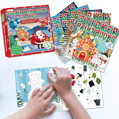 6 Pcs Christmas Paint by Sticker Books for Kids Ages 4-8 Sticker by Number Books Activity Book for Kids Ages 3-5 Sticker Puzzle Book Craft Art Toddler Girl Gift with Santa Snowman Reindeer 48 Pictures