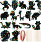 64 Pcs Wild Animal Scratch Cards DIY Rainbow Color Scratch Art Card Jungle Safari Animal Painting Scratch Off Paper for Kids Art Craft Kit with 64 Wood Stylus Ribbon for Home School Decor Party Favors