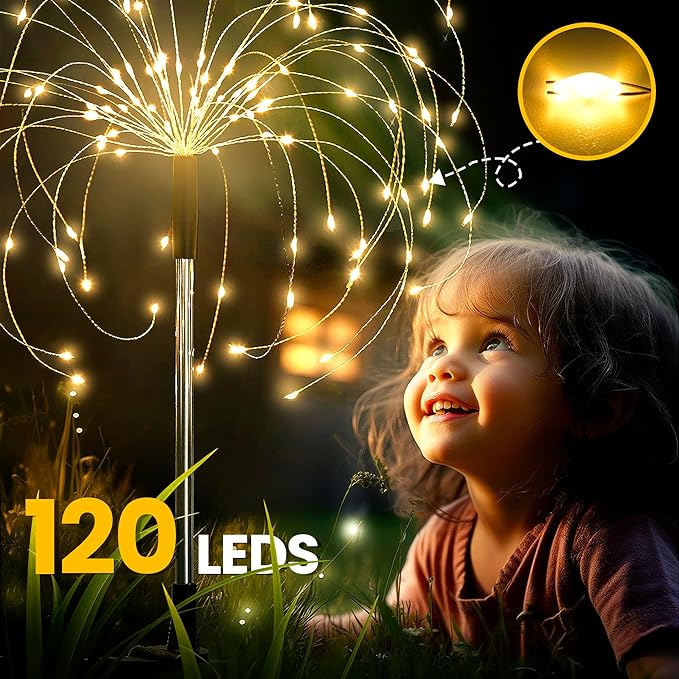 GIGALUMI Garden Outdoor Decor Lights 120LED 8Pack, Solar Garden Lights for Yard Outside Fairy Decorative,Solar Powered for Yard Pathway Flowerbed Planter Balcony Patio Decor（Warm White）