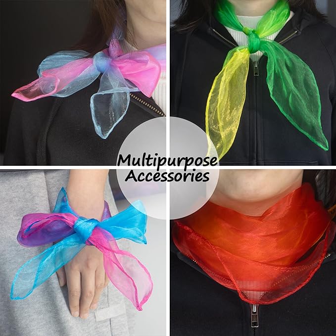 Novelty Place 12 Pcs Dance and Juggling Scarves - Gradient Colors Silk Square Scarf with Hemmed Edges - Easy Clean Ideal Performance Props Accessories(24" x 24")