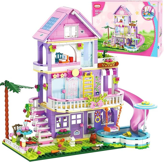 Girls Building Blocks Set,689pcs Garden Villa House Building Block for Kids 6-12 and 8-14,Holiday Cottage Bricks Kit, Building Toy Xmas Birthday Gift for Girls Kids 6 7 8 9 10 11 12 13 14