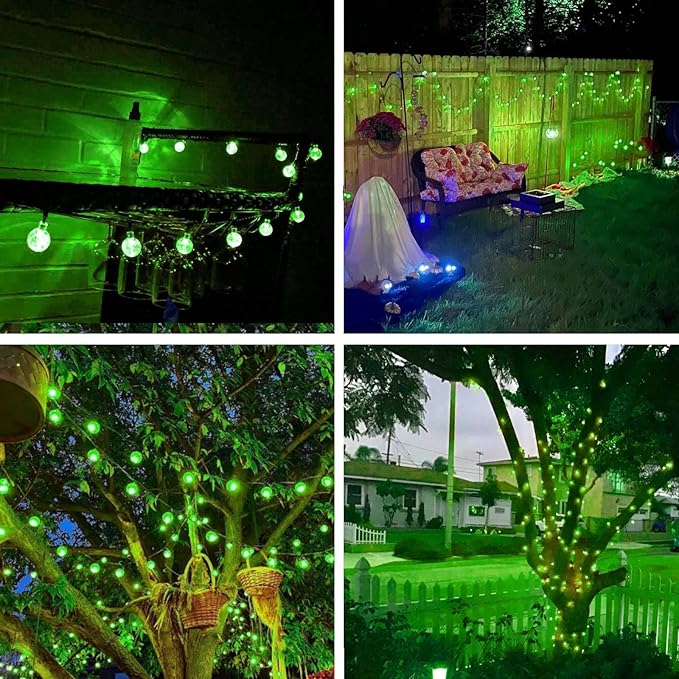 2-Pack 100 LED 64FT Solar String Lights Outdoor, Waterproof Solar Lights Outdoor with 8 Lighting Modes, Crystal Globe Light for St Patrick Tree Garden Patio Party Porch Wedding Decorations(Green)