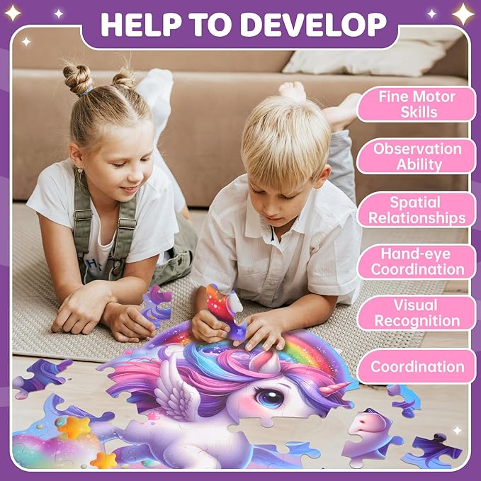 45 Pcs Unicorn Floor Puzzle for Kids Ages 3-6 Years Old- Large Toddler Puzzles Set, Educational Unicorn Activity Toys for 3 4 5 6 7 8 Girls Boys, Christmas Birthday Day Gifts Ideas