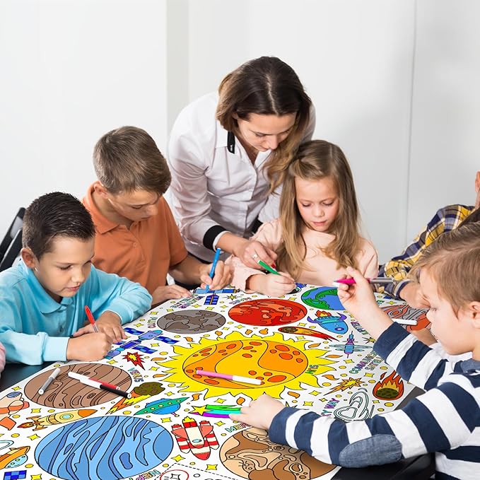 Giant Coloring Poster for Classroom Wall - Versatile 31.5 x 72 Inches Outer Space Activity Poster/Table Cover,School Parties, Outer Space Birthday Party and Special Events Decoration