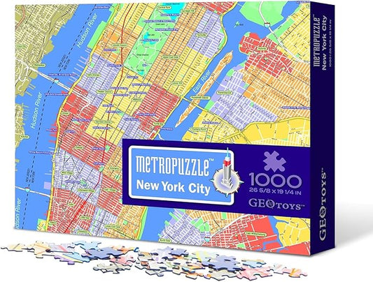 GeoToys Metropuzzle, New York City Jigsaw Puzzles 1000 Pieces, Detailed City Map Geography Puzzle, Challenging Adult Puzzle, Fun Puzzles for Adults, Family Puzzles, US City Map Poster Included