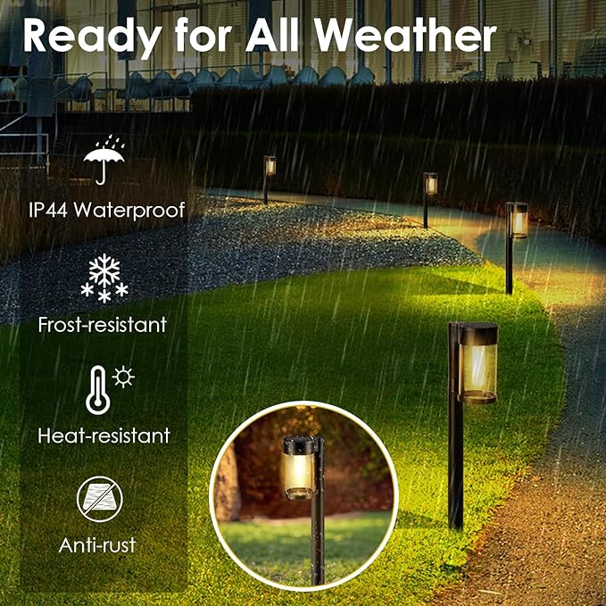 Solar Pathway Lights Outdoor, 10 Pack Metal & Glass Solar Lights Outdoor Waterproof Landscape Path Lights Solar Lights for Outside Yard Lawn Walkway Driveway Garden Decor