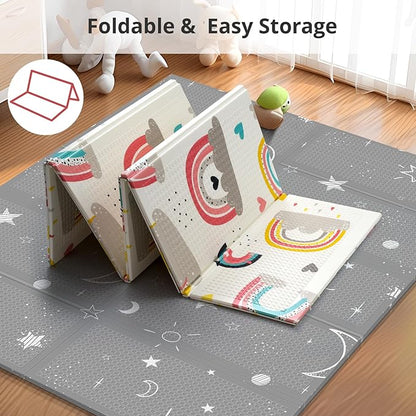 71x59 Foldable Foam Baby Play Mat for Floor, Babies Activity Tummy Time Playmat, Kids Non Toxic Foam Thick Play Mat for Baby, Toddlers, Waterproof & Anti-slip Crawling Mats