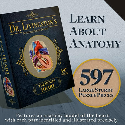 Dr. Livingston's Human Heart Anatomy Puzzle - A Medically Accurate Jigsaw Puzzle of the Heart Section - Educational Organ Puzzle for Teens & Adults - Unique Science Gift for Doctors, Nurses & Teachers