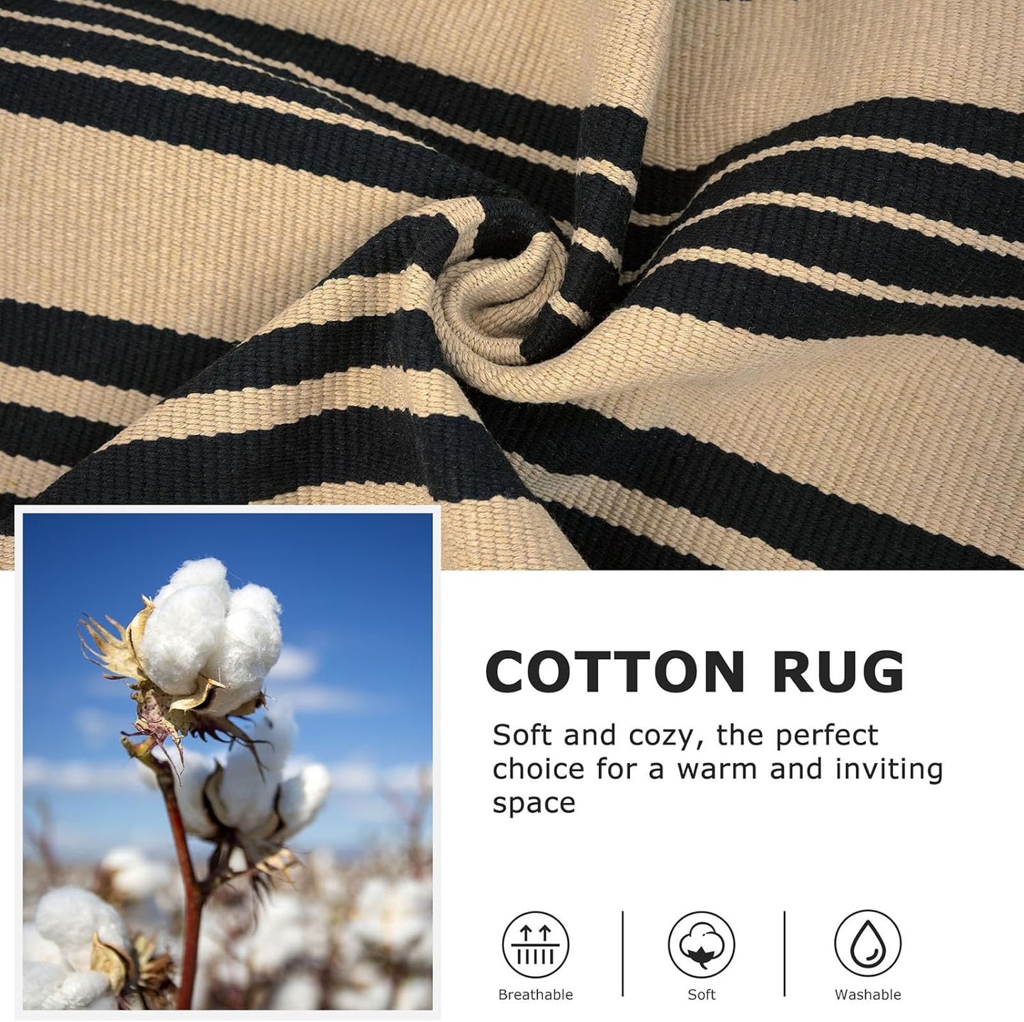 IOHOUZE Black and Tan Striped Rug 4'x6' Front Door Rugs Outdoor, Washable Area Rug for Double Front Porch, Large Patio Rug Outdoor Indoor, Doormat for Entryway Porch Entrance