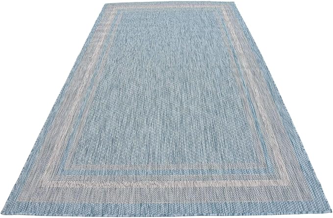 Unique Loom Outdoor Border Collection Area Rug - Soft Border (5' 1" x 8' Rectangle, Aquamarine/ Ivory)