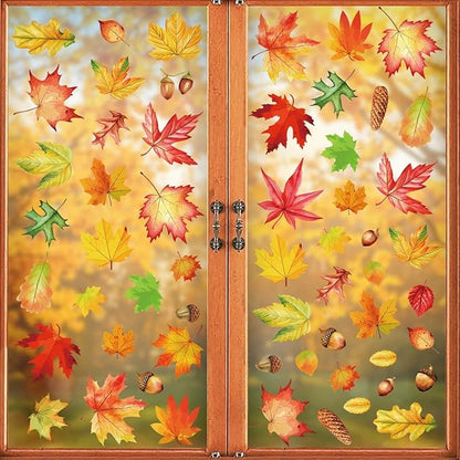 6 Sheets Thanksgiving Window Clings Stickers Maple Leaves Decoration Designs Thanksgiving Day Autumn Window Clings Fall Leaves Window Stickers Party Home Office Shop Decorations Supplies