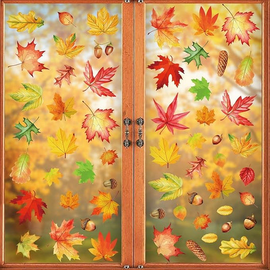 6 Sheets Thanksgiving Window Clings Stickers Maple Leaves Decoration Designs Thanksgiving Day Autumn Window Clings Fall Leaves Window Stickers Party Home Office Shop Decorations Supplies