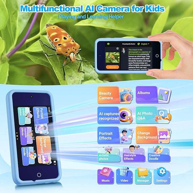 AI Digital Camera for Kids with WiFi for Christmas Birthday Gift for Girls Boys，Touch Screen HD Camera for Home Travel Garden,Kids Toys for 4 5 6 7 8 9 10 11 12 with 32GB SD Card Blue