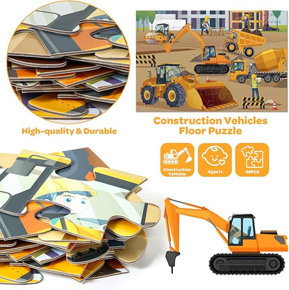 Construction Floor Puzzle for Kids - 48 Pieces Large Construction Vehicle Jigsaw Puzzles for Kids 3-5, Toddler Learning Preschool Educational Toys 12 Month+, Birthday Christmas Gifts for Boys Girls
